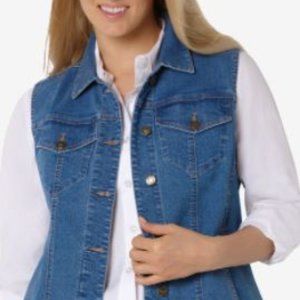 CLEARANCE Woman Within Stretch Stonewashed Denim Vest Size 24W
